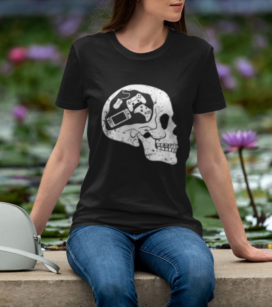 Skull Brain Gaming Controllers Mouse Video Game Lovers T-Shirt