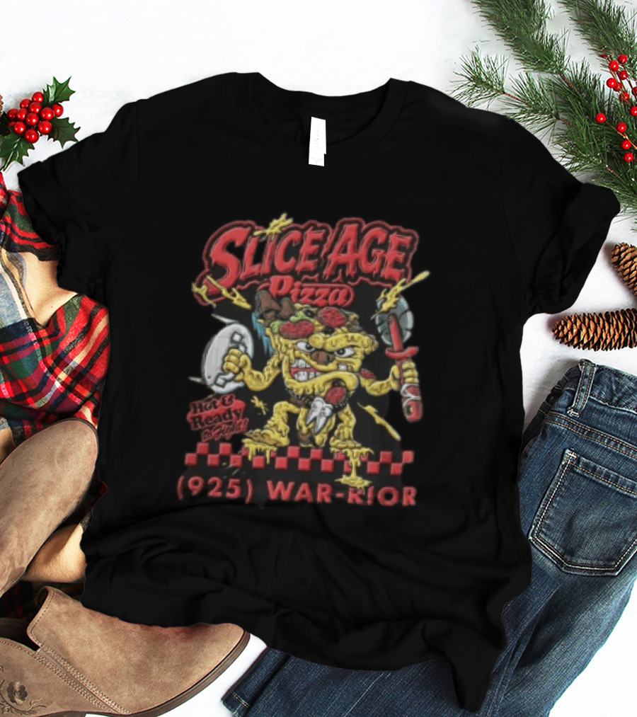 Slice Age Pizza Hot And Ready To Fight 925 War Rior Vintage Style Pizza Warrior T-Shirt