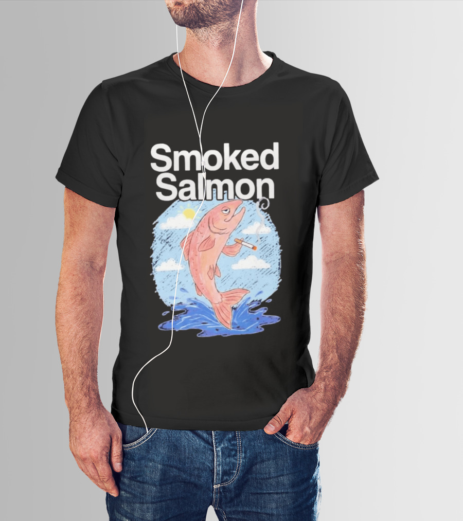 Smoked Salmon Smoking Fish Humorous Cartoon Design With Cloud And Water T-Shirt