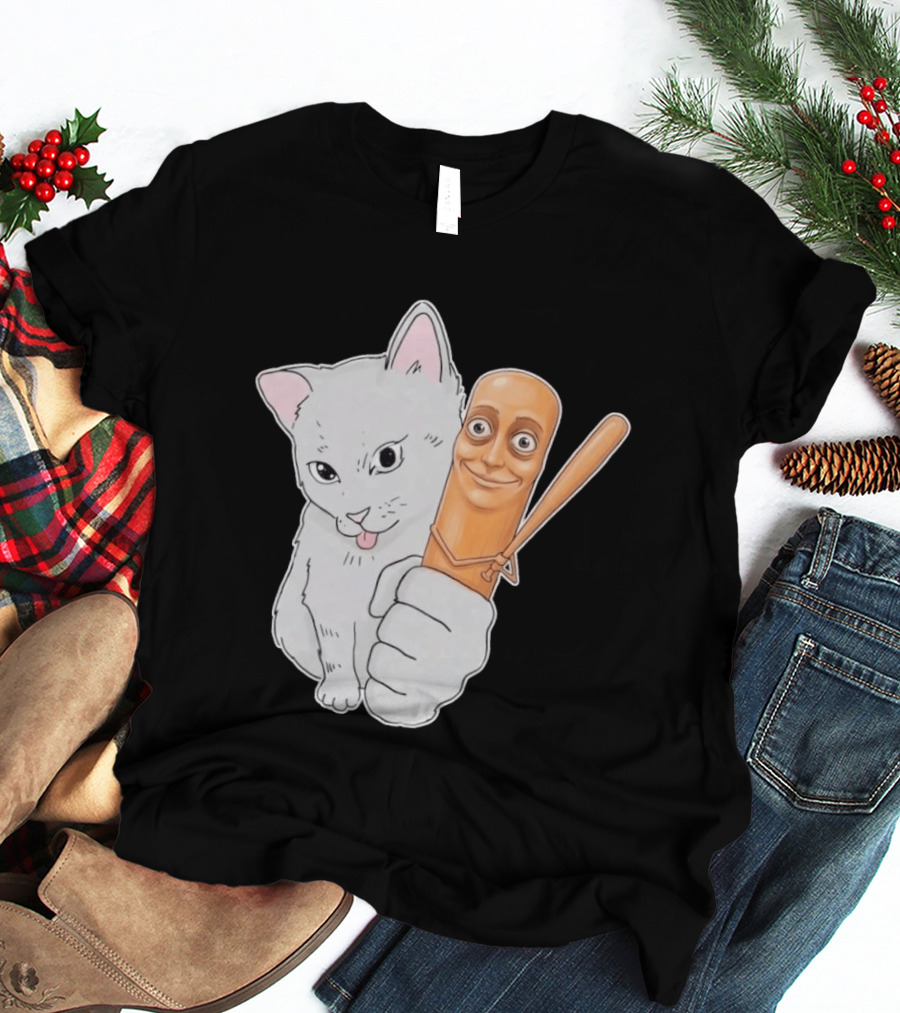Gray Cat With Smiling Baseball Bat T-Shirt