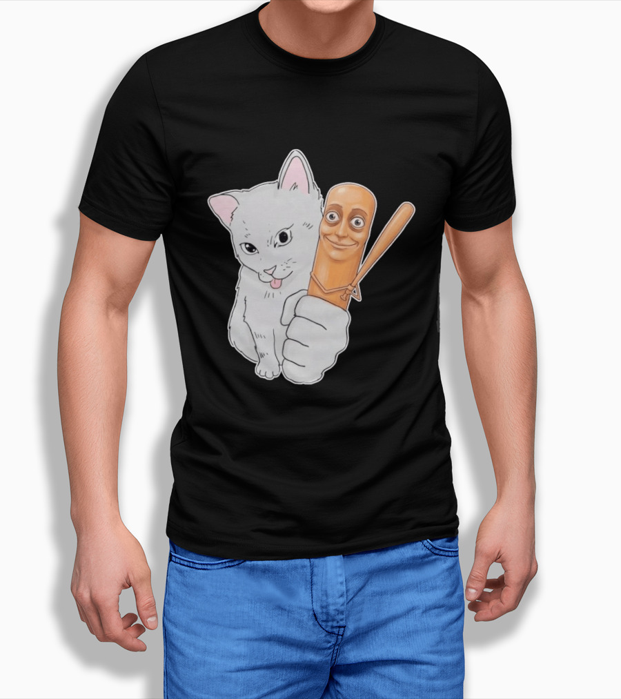Gray Cat With Smiling Baseball Bat T-Shirt