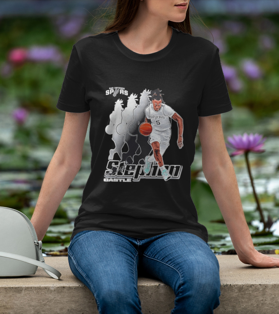 San Antonio Spurs Stephon Castle Dribbling Action T-Shirt