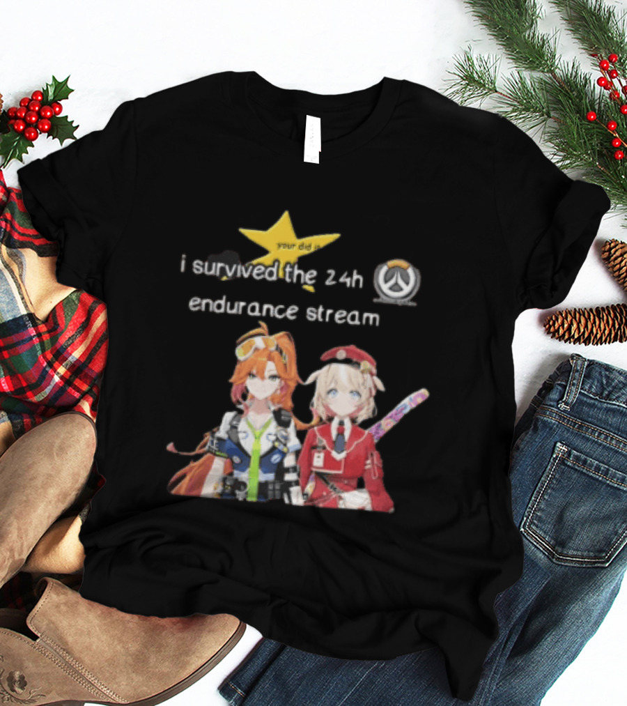 Over I Survived The 24h Endurance Stream Two Anime Girls T-Shirt