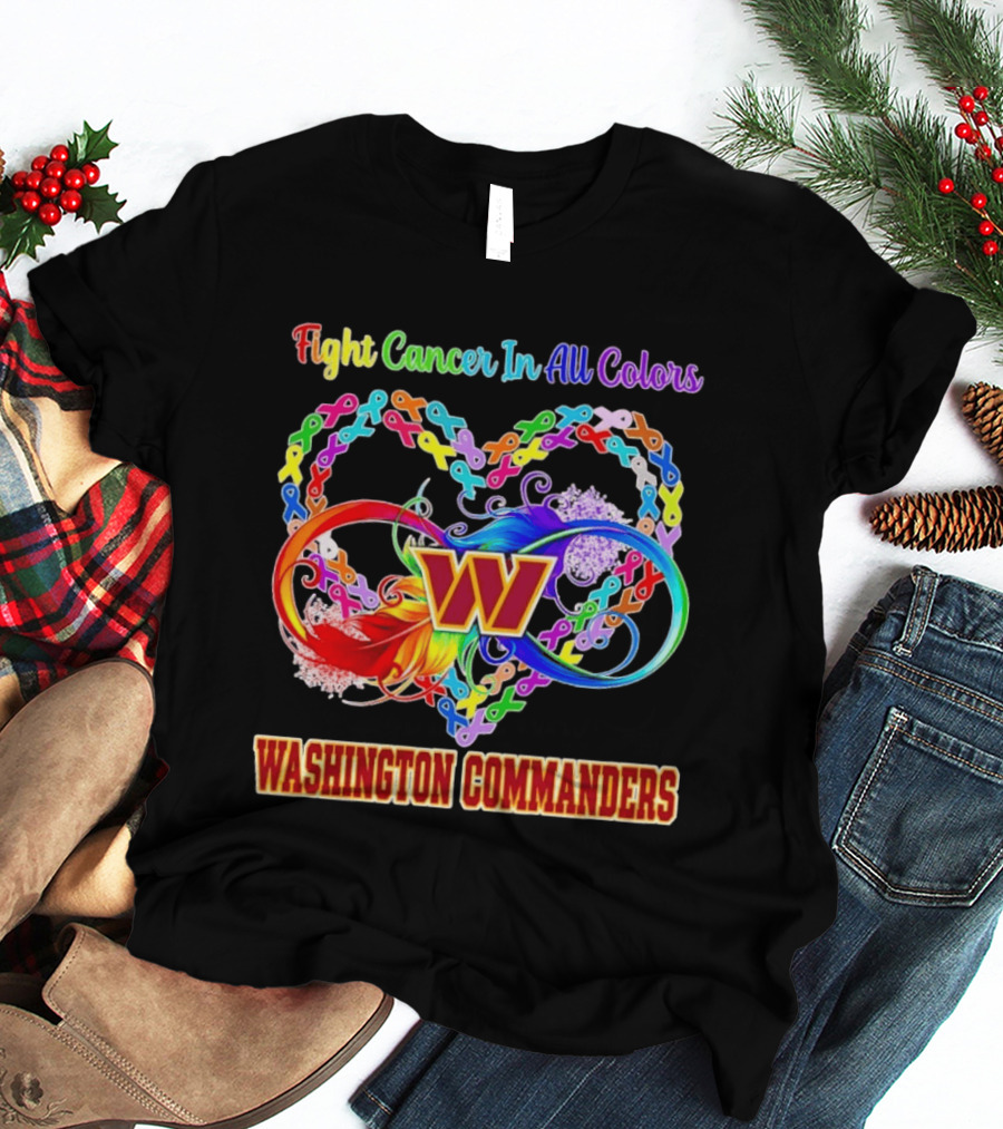 Washington Commanders Fight Cancer In All Colors Ribbon Heart T-Shirt