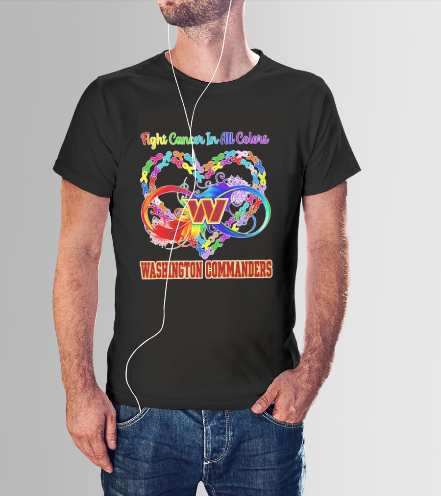 Washington Commanders Fight Cancer In All Colors Ribbon Heart T-Shirt