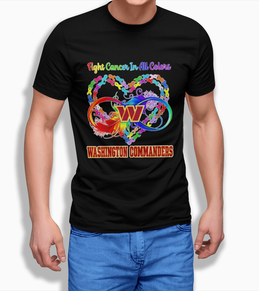 Washington Commanders Fight Cancer In All Colors Ribbon Heart T-Shirt