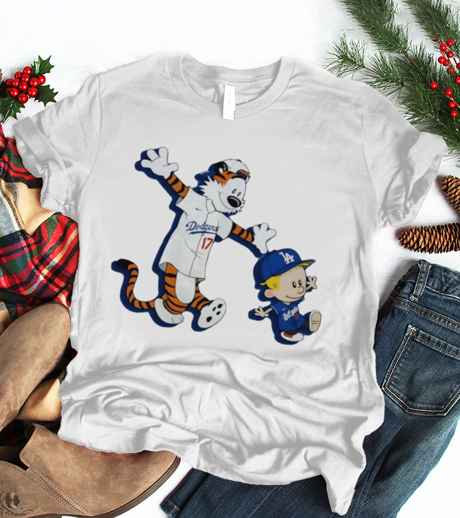 Calvin And Hobbes Dodgers Baseball Characters Los Angeles Team Fan T-Shirt