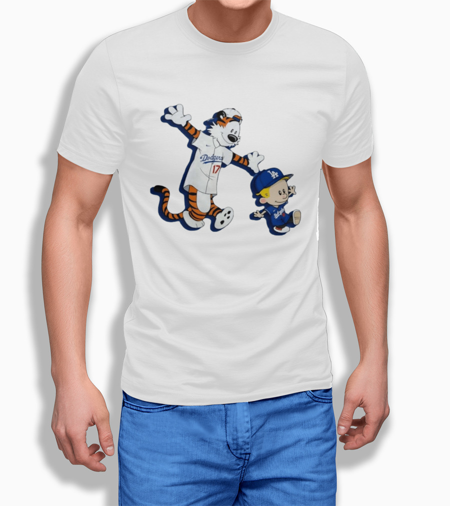 Calvin And Hobbes Dodgers Baseball Characters Los Angeles Team Fan T-Shirt