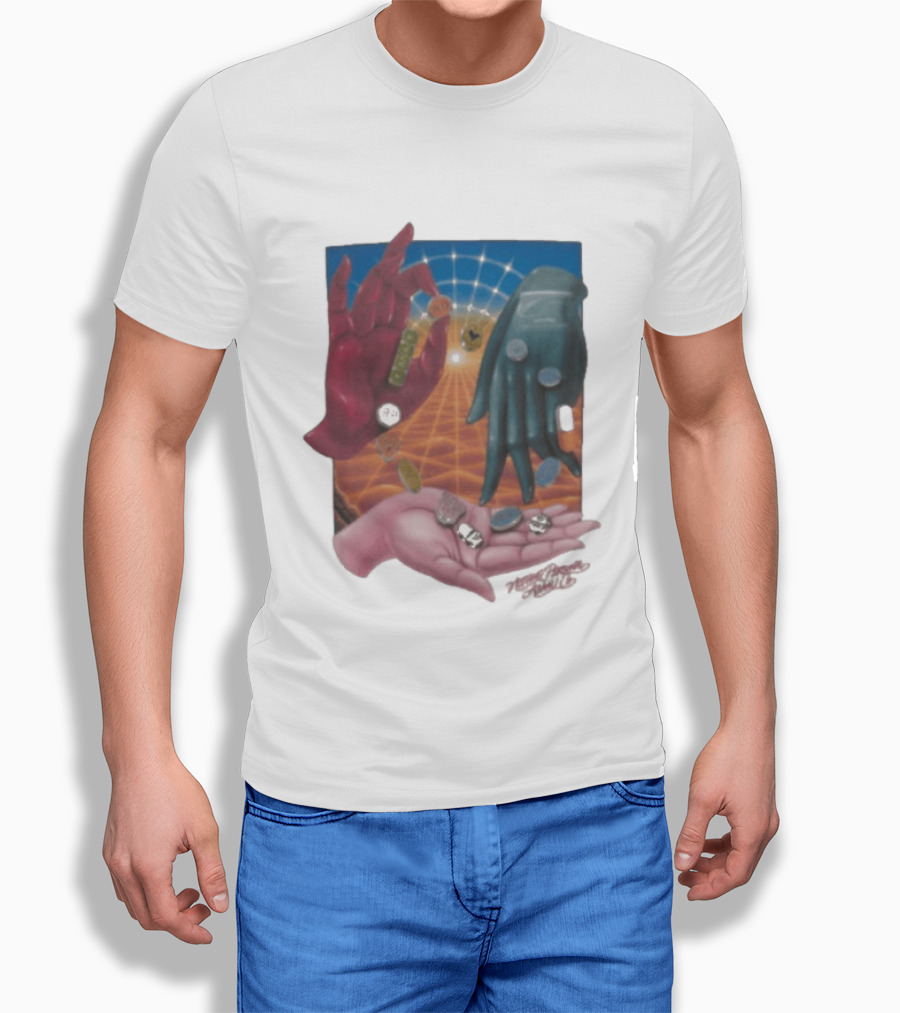 Nothing Personal X Asaali Surreal Hands With Coins And Geometric Grid T-Shirt