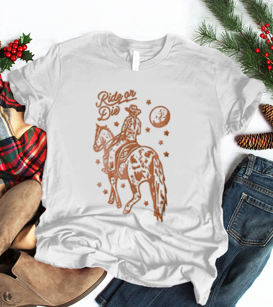 Ride Or Die Cowgirl Horse Under Stars And Moon T-Shirt