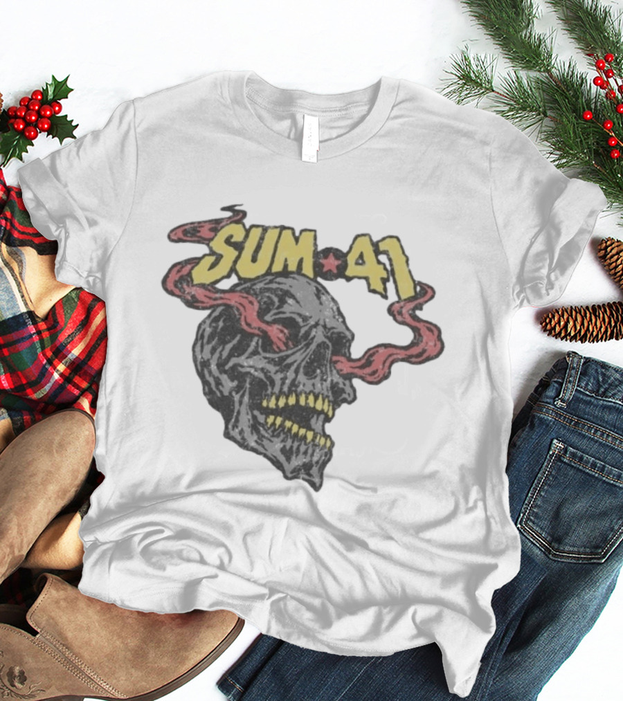 Sum 41 Skull 41 Star With Flaming Skeleton Head And Yellow Teeth T-Shirt