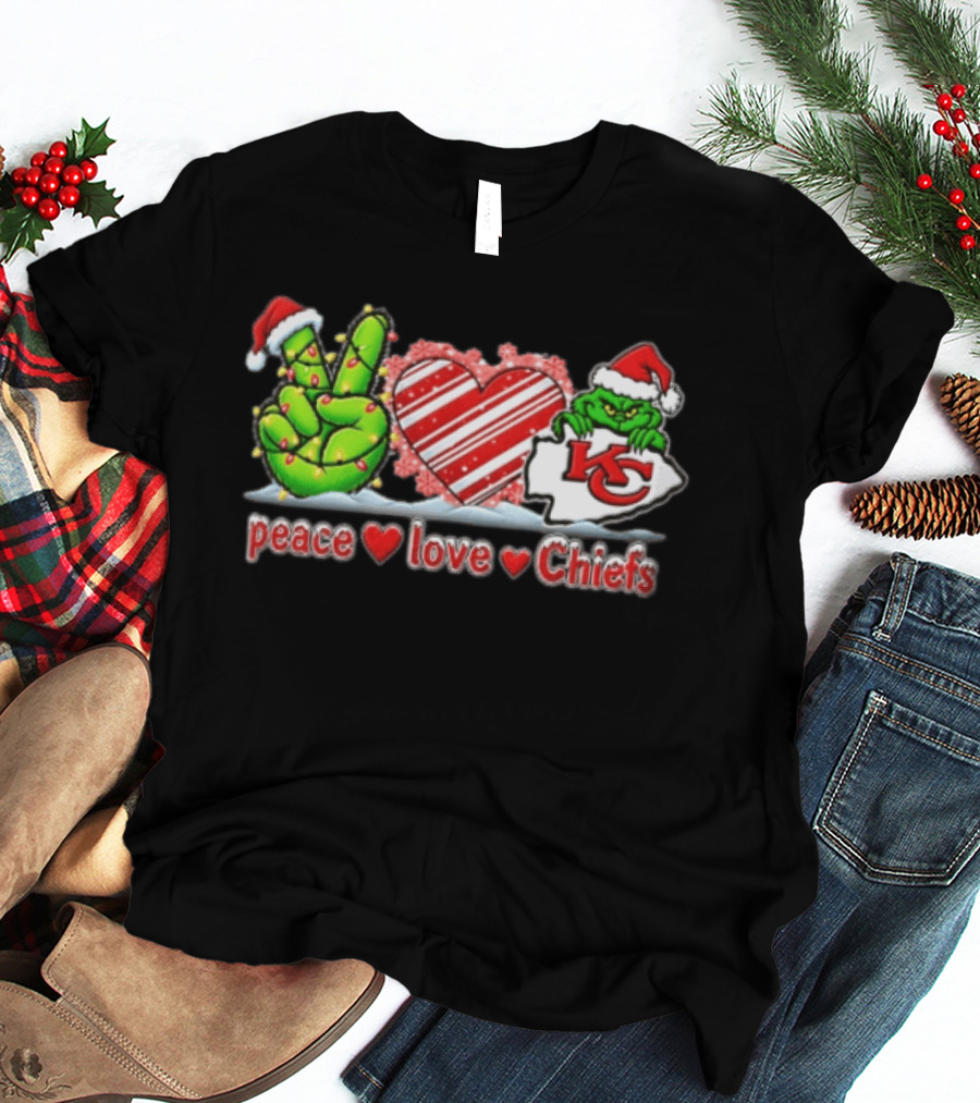 Peace Love Chiefs Christmas Grinch Kansas City Chiefs Fan T-Shirt