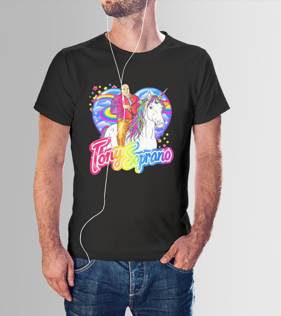Tony Soprano Riding Rainbow Unicorn With Heart And Stars T-Shirt
