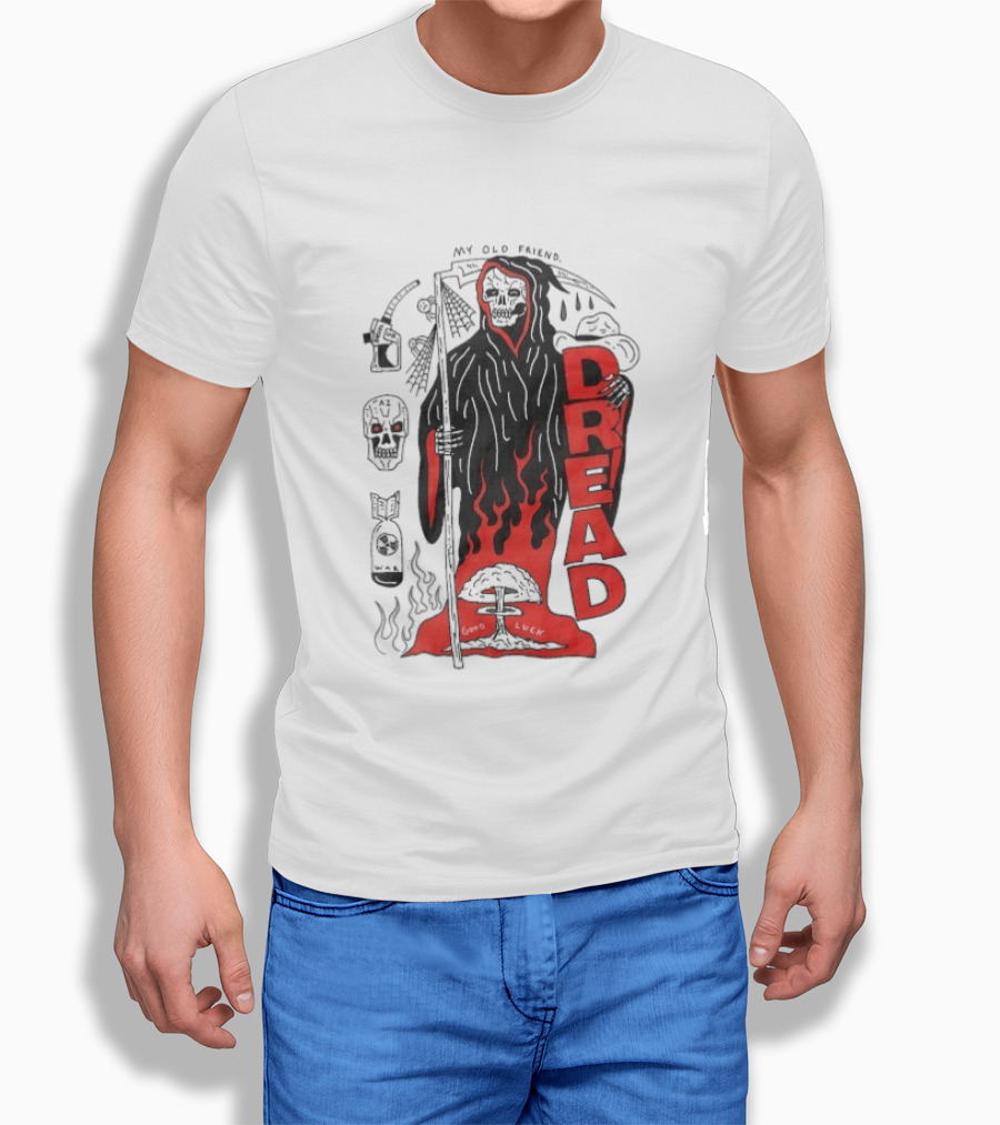 Dread My Old Friend Grim Reaper With Flames And Skull T-Shirt