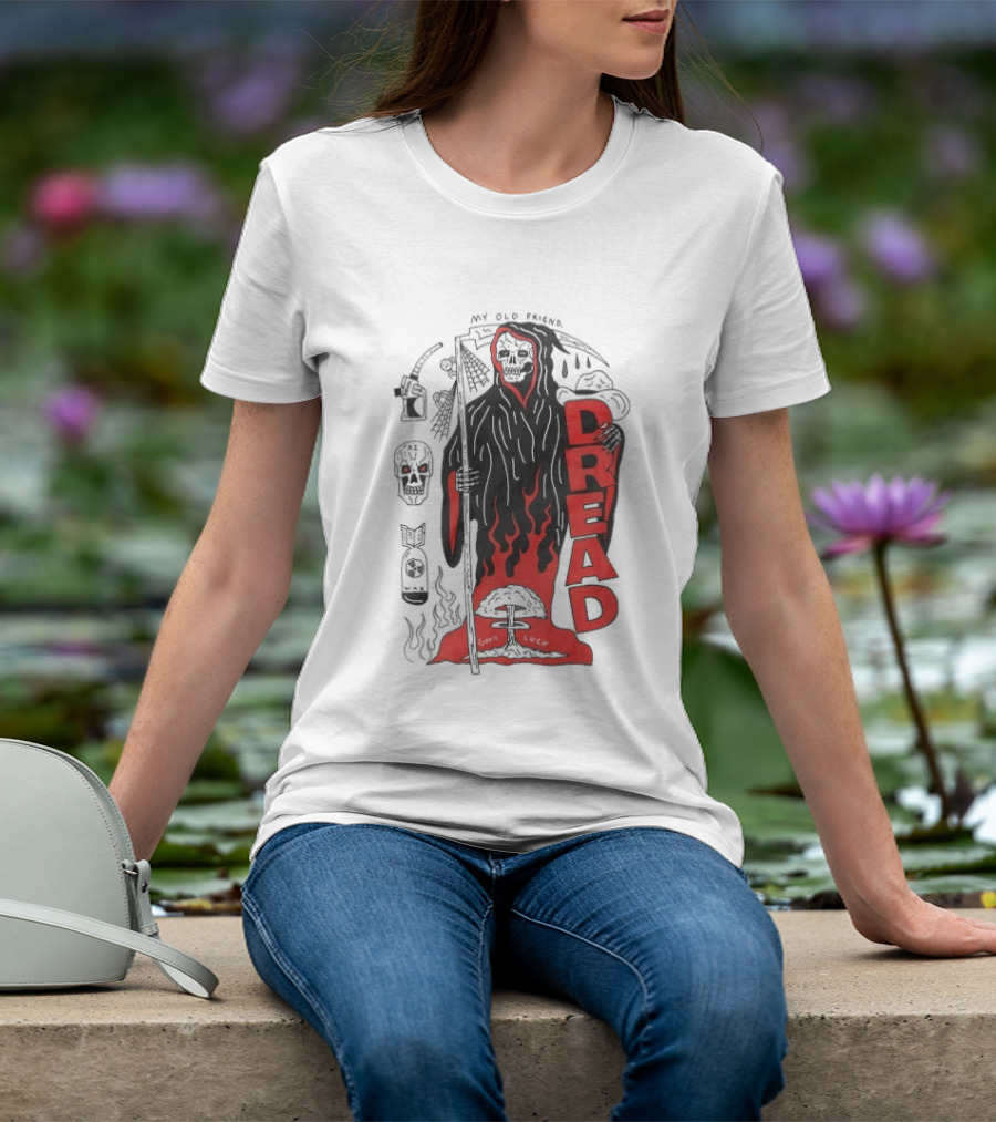 Dread My Old Friend Grim Reaper With Flames And Skull T-Shirt