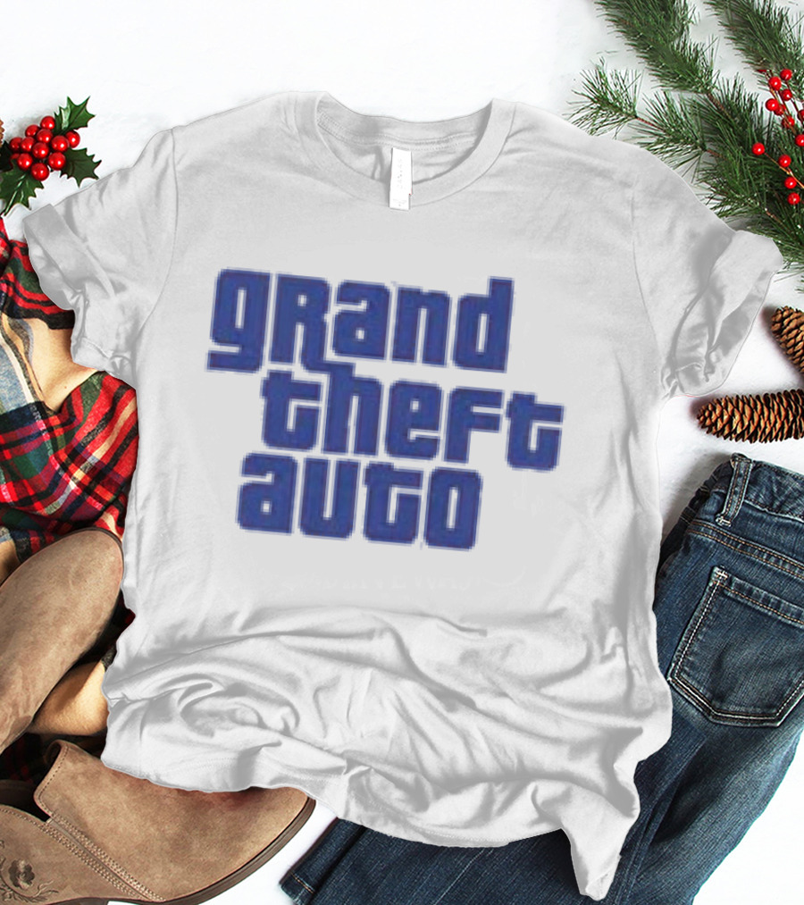 Grand Theft Auto Vintage Text Graphic Blue Aesthetic T-Shirt