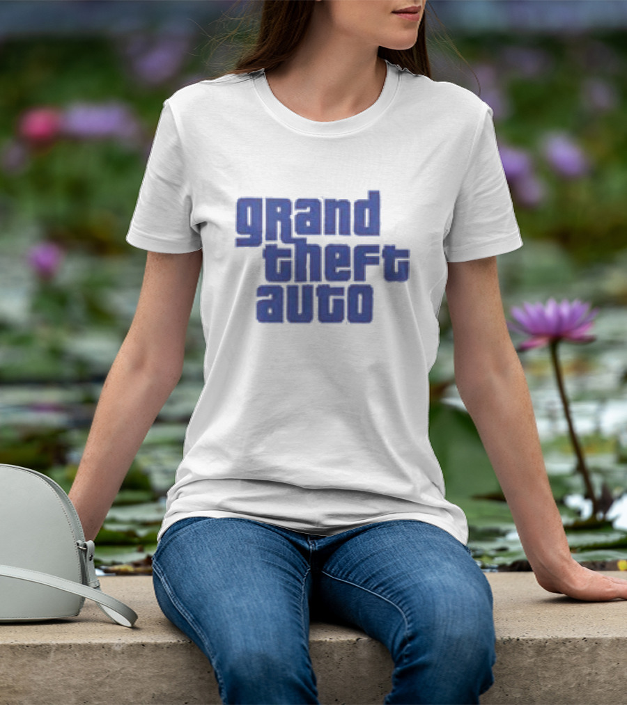 Grand Theft Auto Vintage Text Graphic Blue Aesthetic T-Shirt