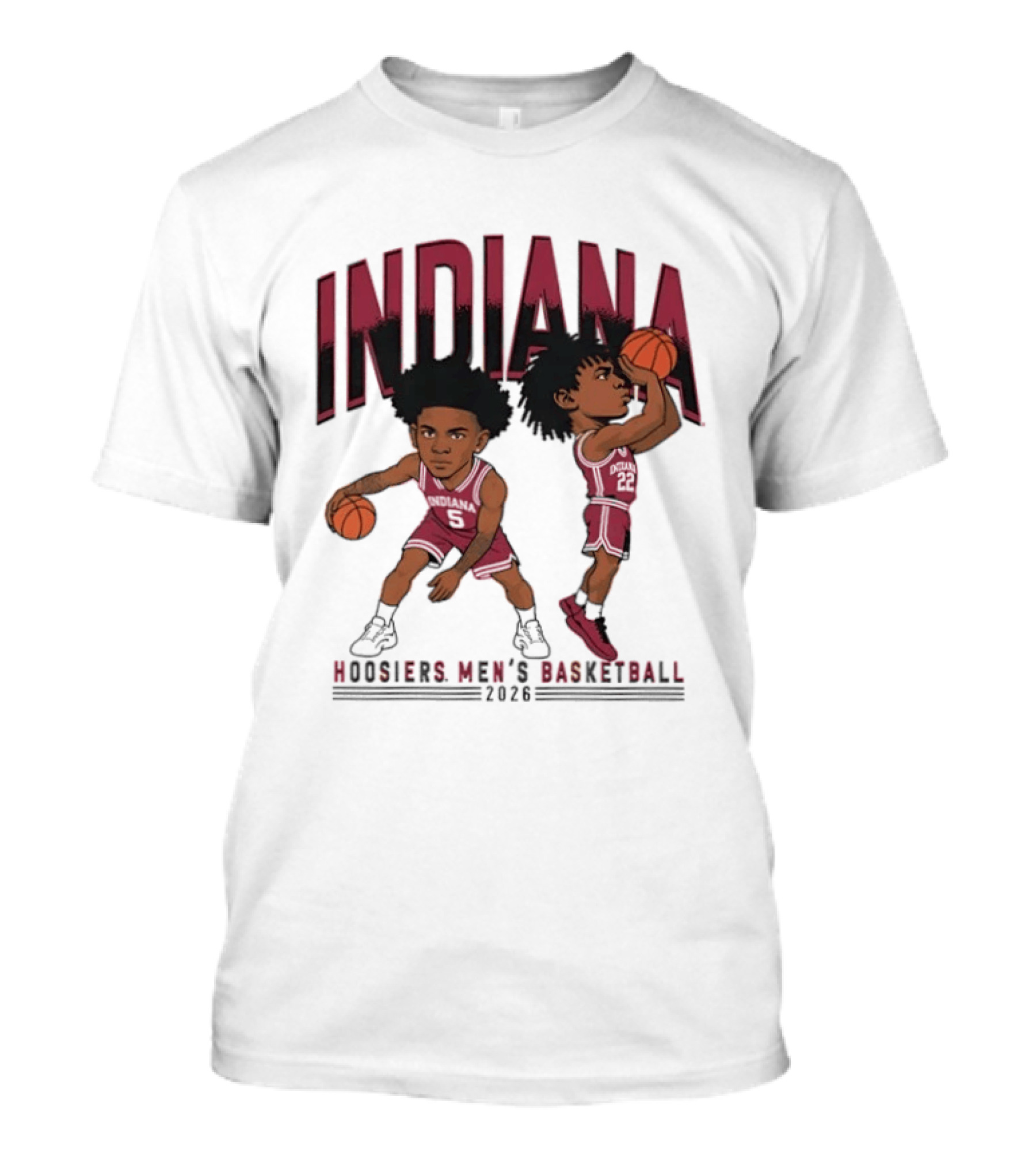 Indiana Hoosiers Men's Basketball 2026 Vintage Cartoon Players Dribbling And Shooting T-Shirt