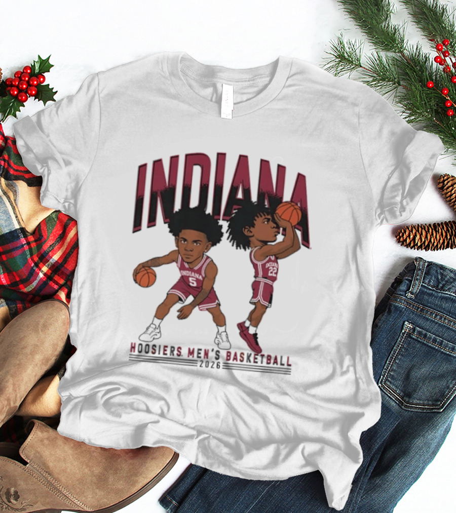 Indiana Hoosiers Men's Basketball 2026 Vintage Cartoon Players Dribbling And Shooting T-Shirt