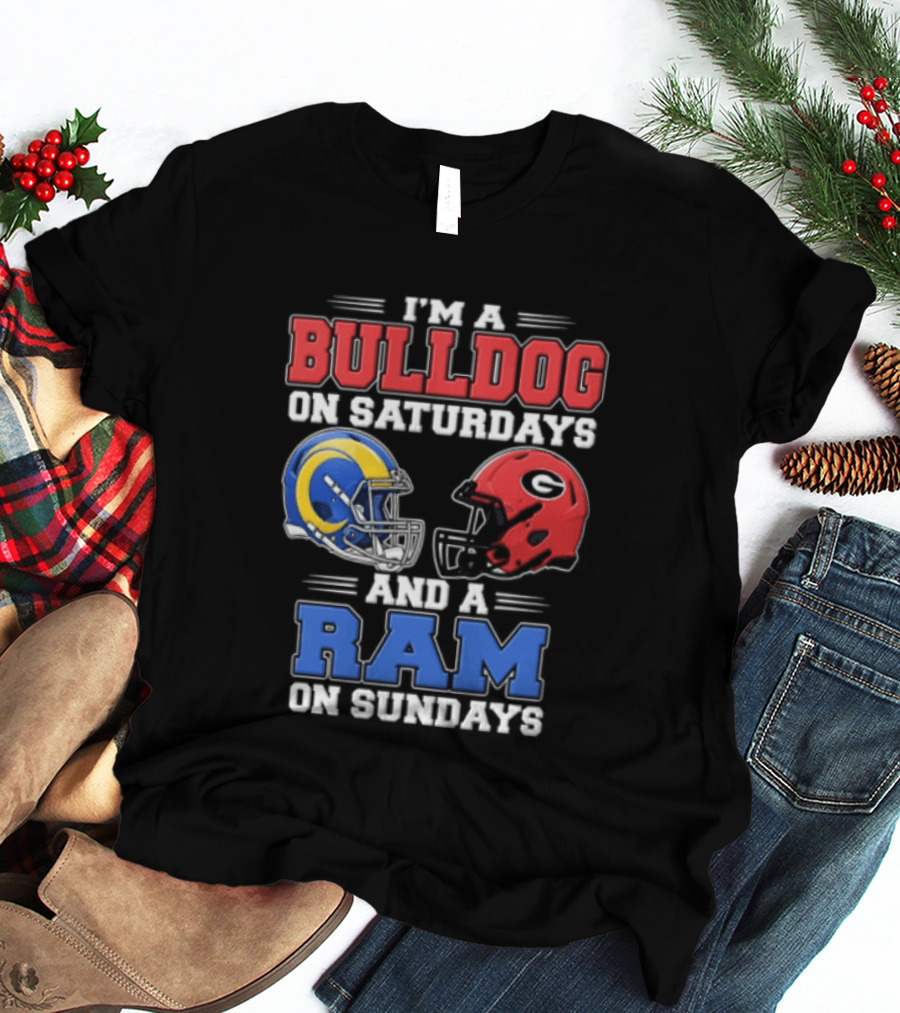I'm A Bulldog On Saturdays And A Ram On Sundays Football Helmets T-Shirt