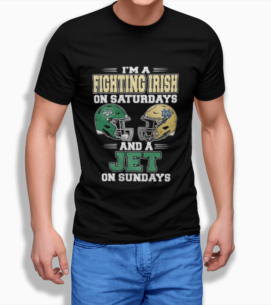 Fighting Irish Saturdays Jets Sundays Notre Dame Football NFL Fans T-Shirt