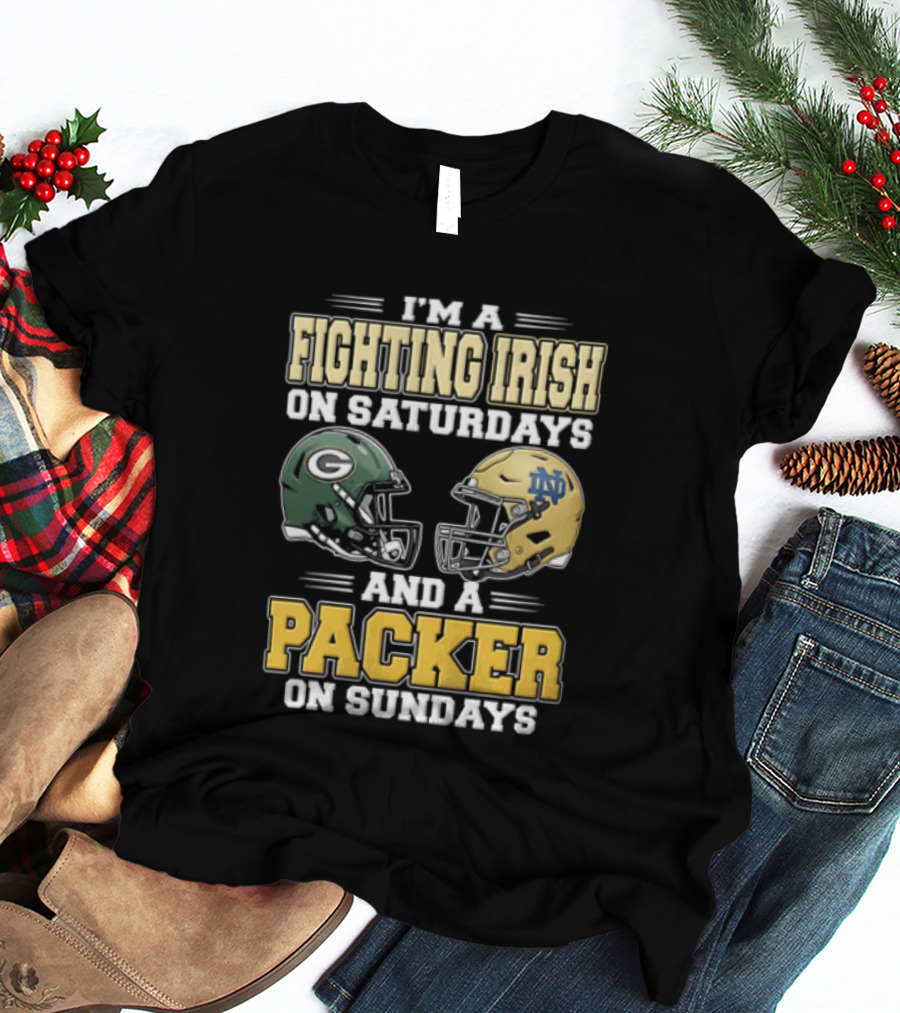 I'm A Fighting Irish On Saturdays And A Packer On Sundays Football Helmets T-Shirt