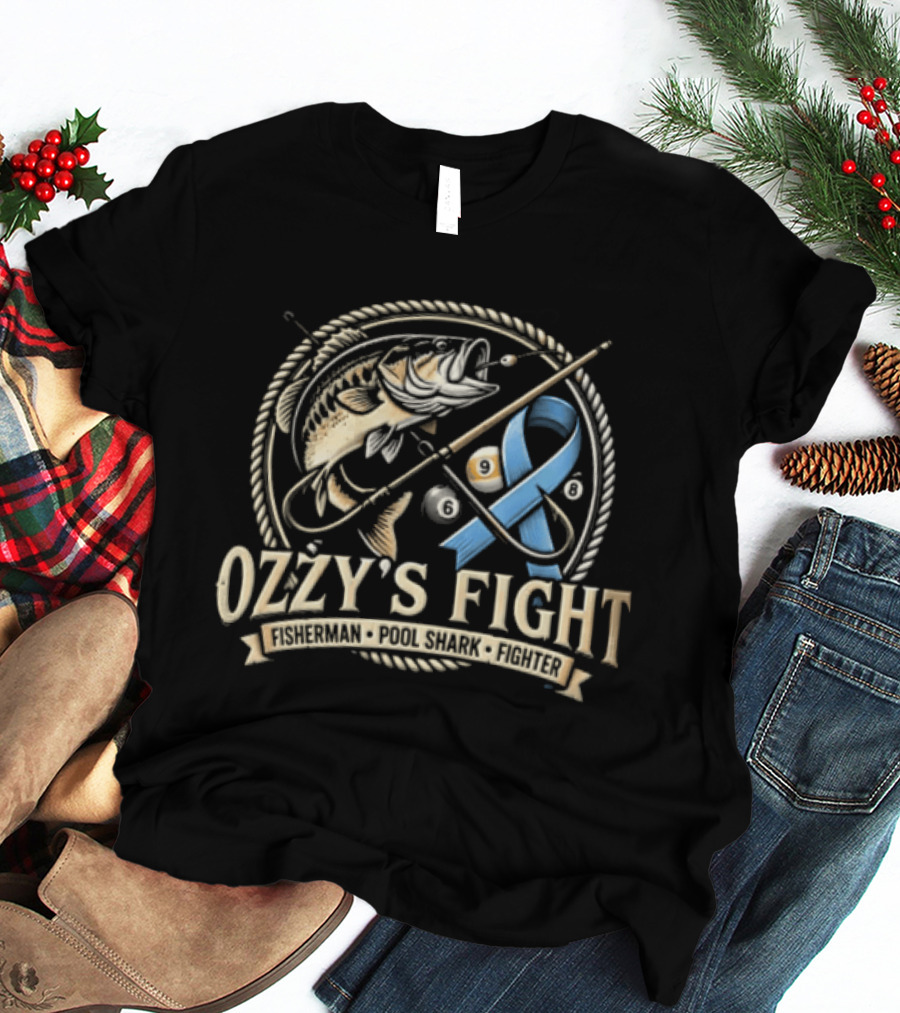 Ozzys Fight Fisherman Pool Shark Fighter Blue Ribbon Challenge T-Shirt