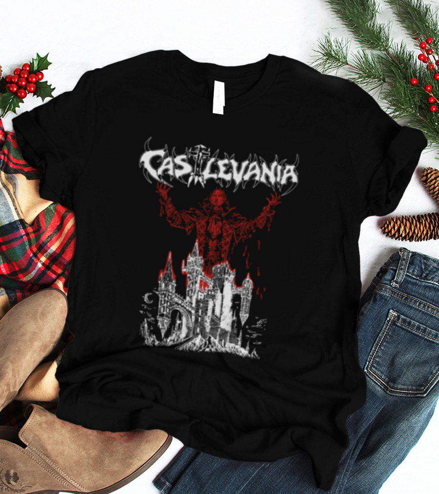 Castlevania Dracula Vampire Silhouette With Gothic Castle T-Shirt