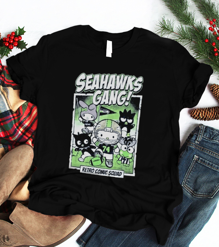 Seattle Seahawks Gang Hello Kitty Retro Comic Squad T-Shirt