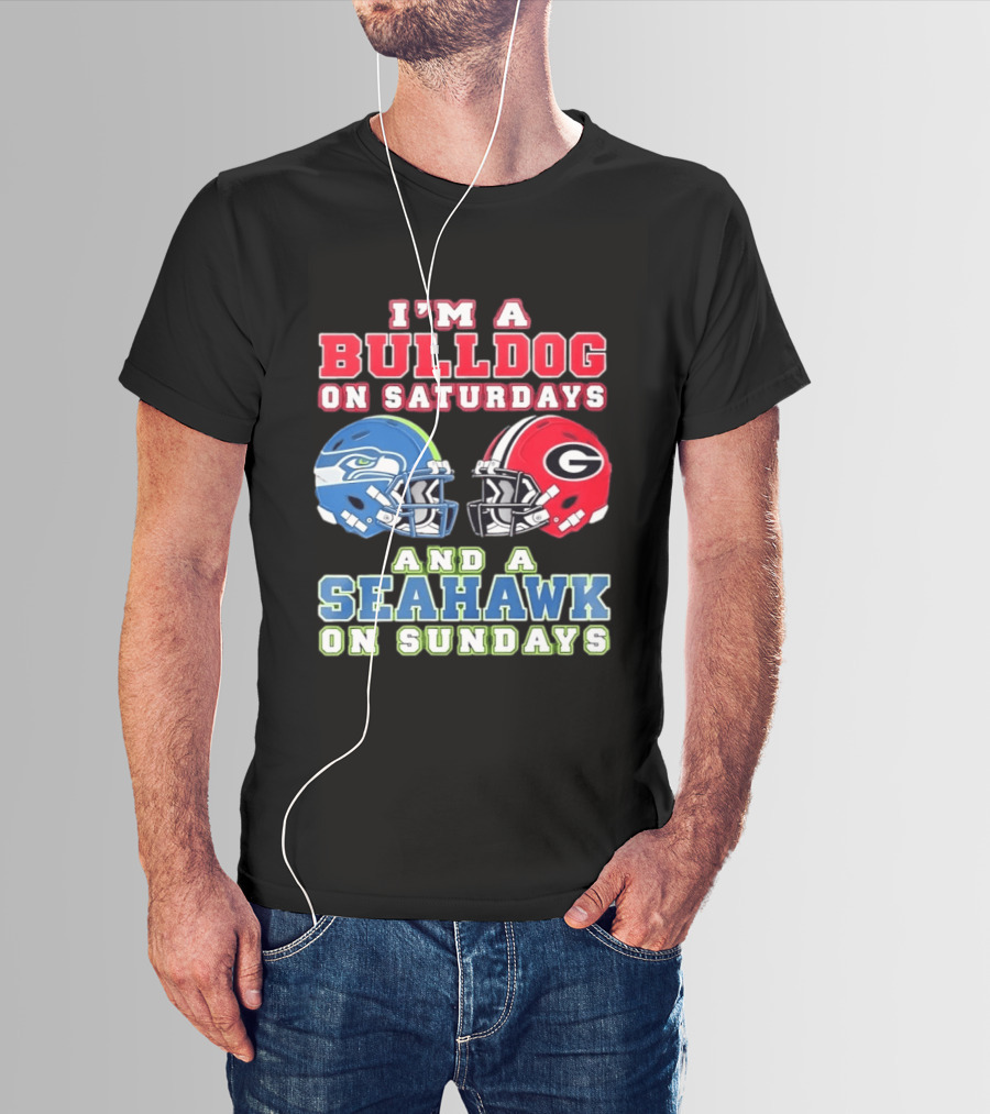 I'm A Bulldog On Saturdays And A Seahawk On Sundays Football Helmets T-Shirt