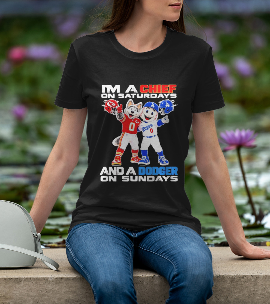 I'm A Chief On Saturdays And A Dodger On Sundays Kansas City Mascot Dodgers Mascots T-Shirt