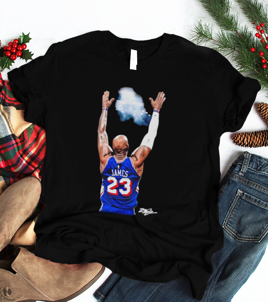 King LeBron James Philadelphia 76ers Jersey Number 23 Celebration T-Shirt