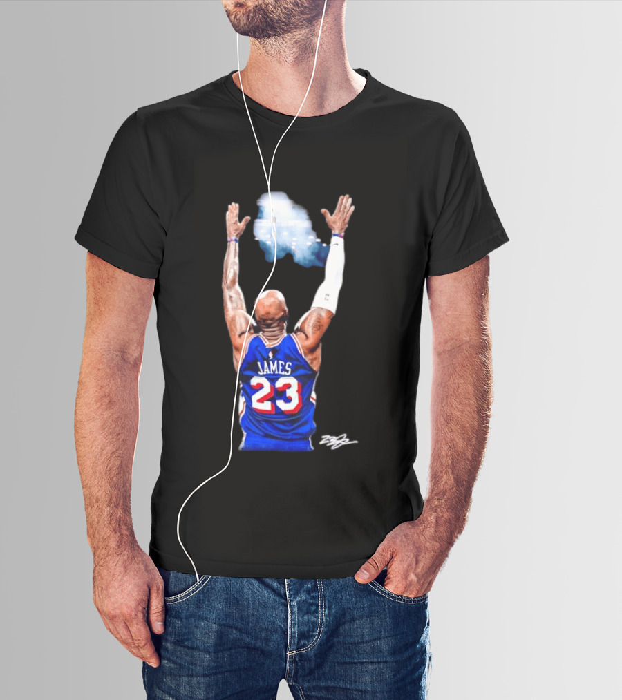 King LeBron James Philadelphia 76ers Jersey Number 23 Celebration T-Shirt