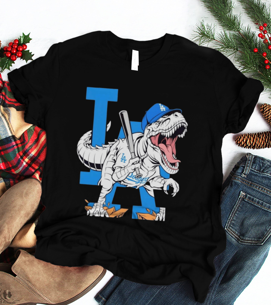 Los Angeles Dodgers Rex Baseball Cap Bat LA Letter T-Shirt