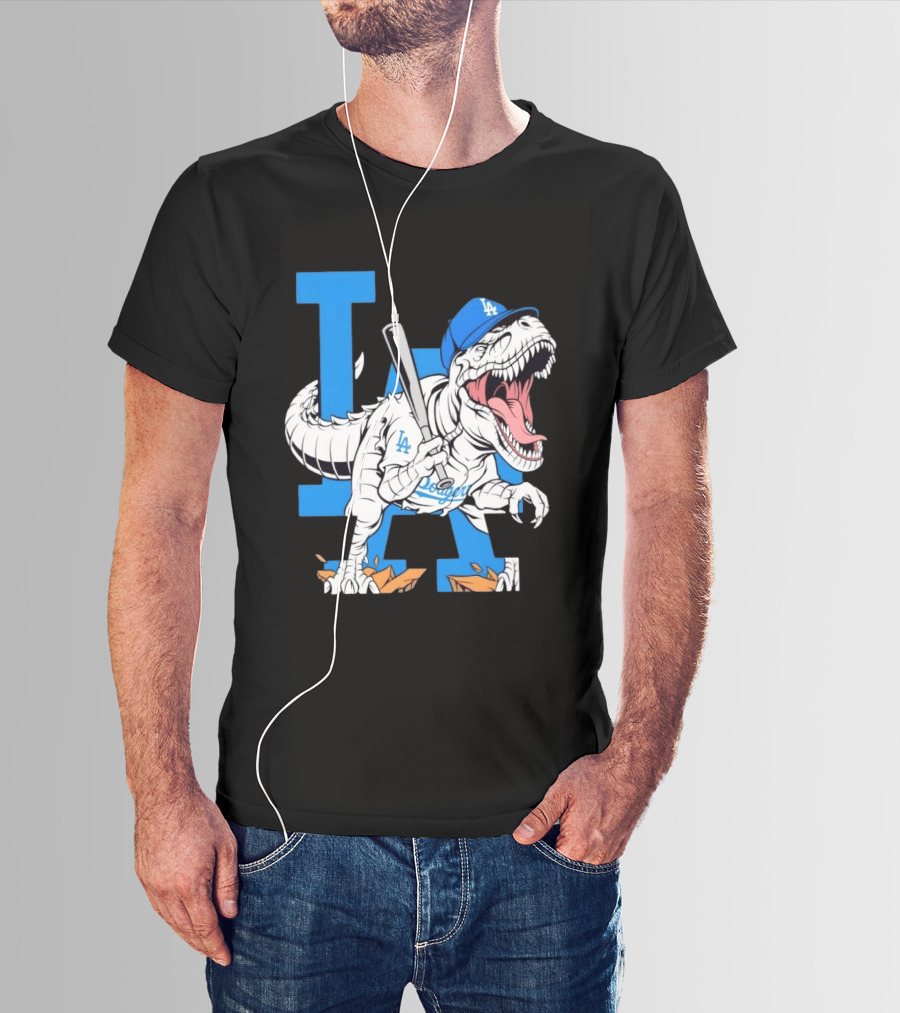 Los Angeles Dodgers Rex Baseball Cap Bat LA Letter T-Shirt