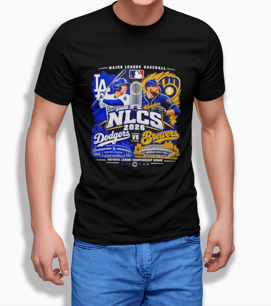 2026 NLCS Los Angeles Dodgers Vs Milwaukee Brewers Matchup At Dodger Stadium And American Family Field T-Shirt