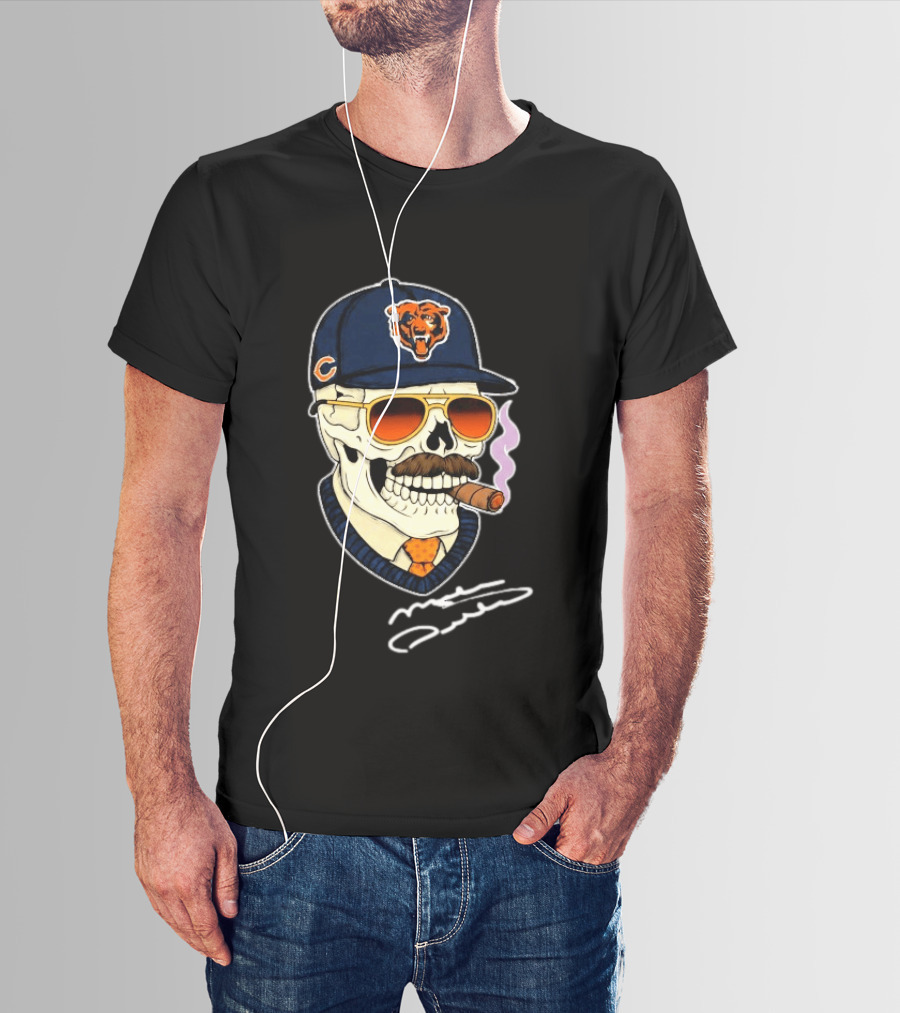 Mike Ditka Chicago Bears Legend Skull Cigar Signature T-Shirt
