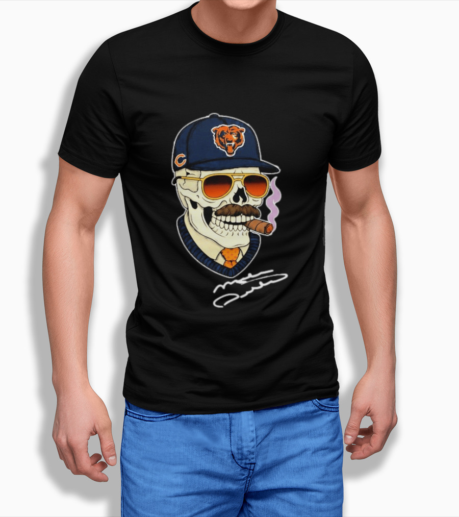Mike Ditka Chicago Bears Legend Skull Cigar Signature T-Shirt