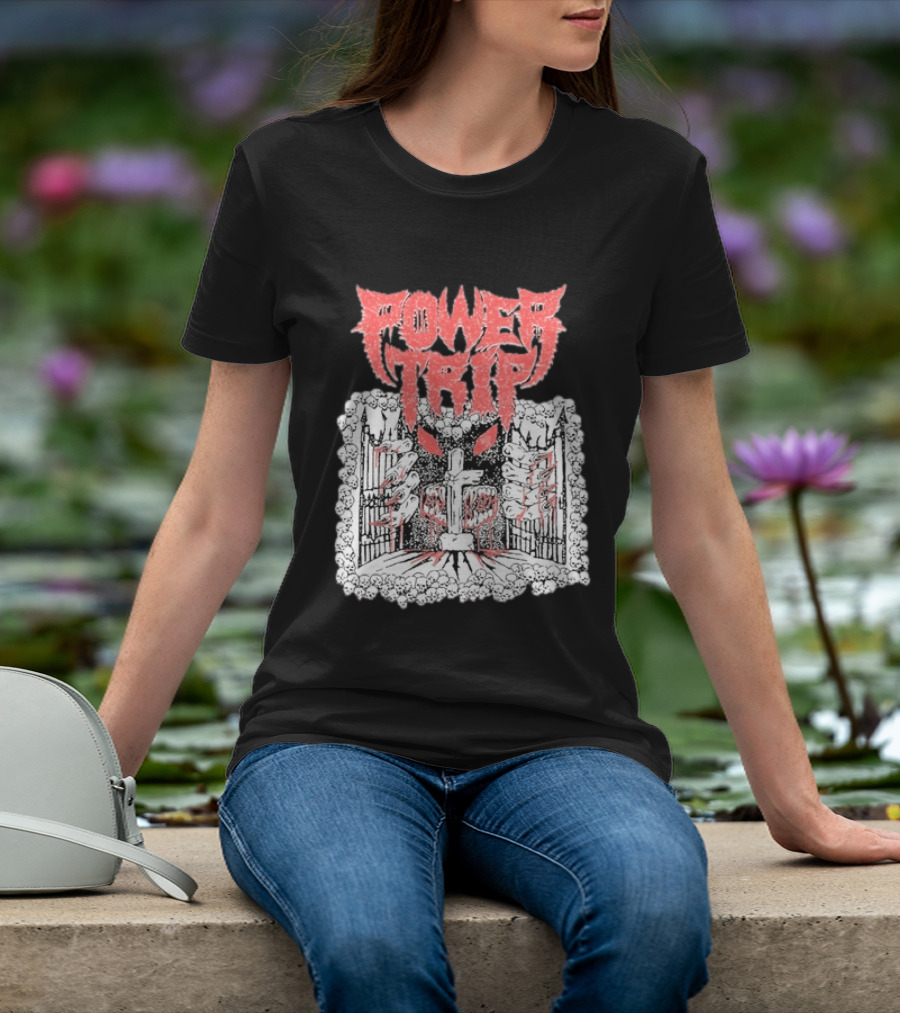 Power Trip Demon Gate Skeleton Cross Red Eyes T-Shirt