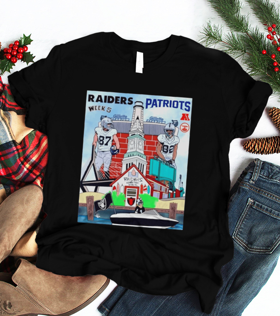 Raiders Patriots Week 5 Gillette Stadium Raidah's Lobstah Shack Football T-Shirt