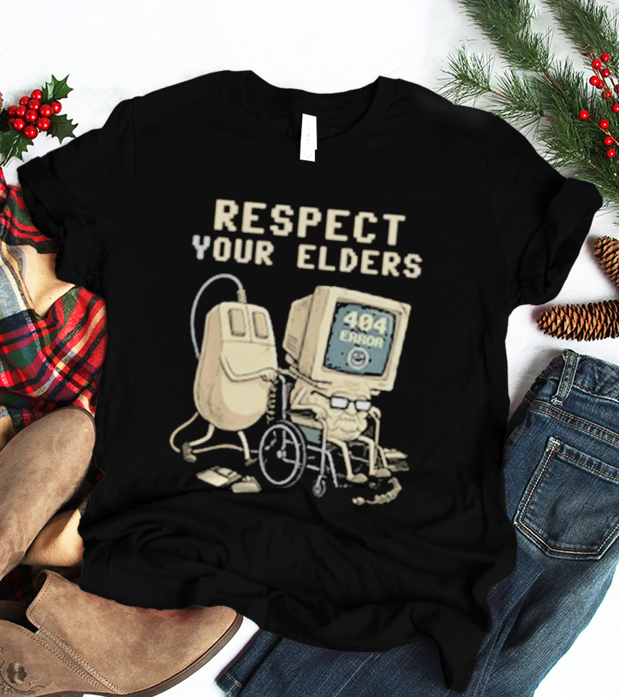 Respect Your Elders 404 Error Tech Hilarious Old Computer Mouse T-Shirt