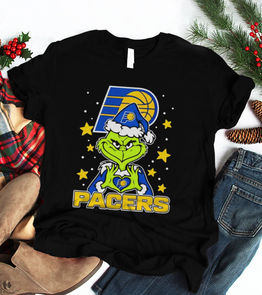 Pacers Christmas Heart Grinch With Indiana T-Shirt