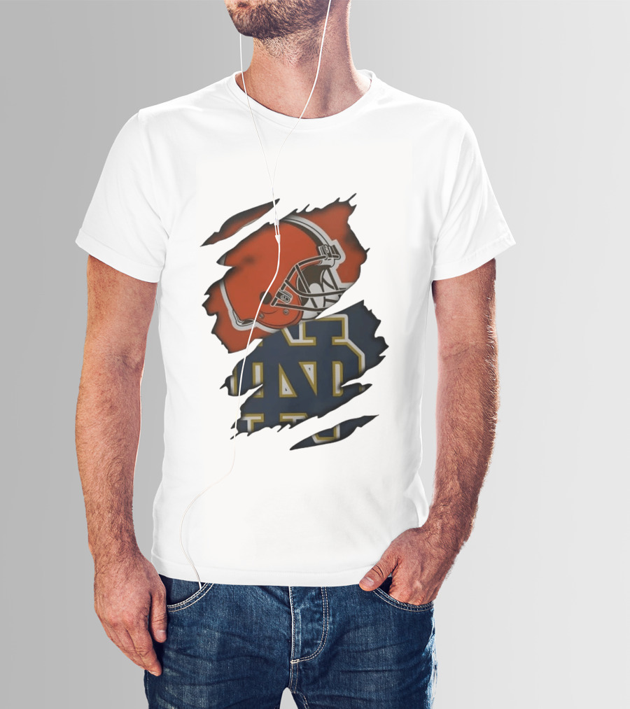 Cleveland Browns Notre Dame Fighting Irish Ripped Helmet ND T-Shirt