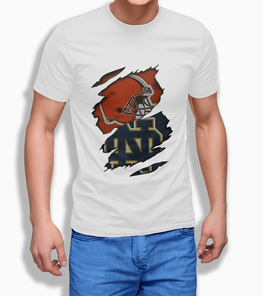 Cleveland Browns Notre Dame Fighting Irish Ripped Helmet ND T-Shirt