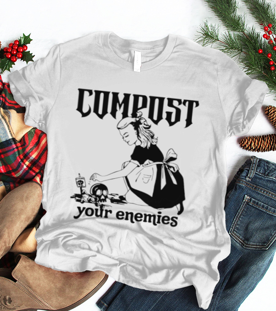 Compost Your Enemies Retro Gothic Style Gardening Skeleton T-Shirt