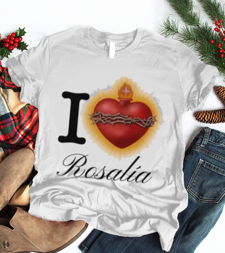 Rosalia Store Heart Symbol With Crown Of Thorns And Flame T-Shirt