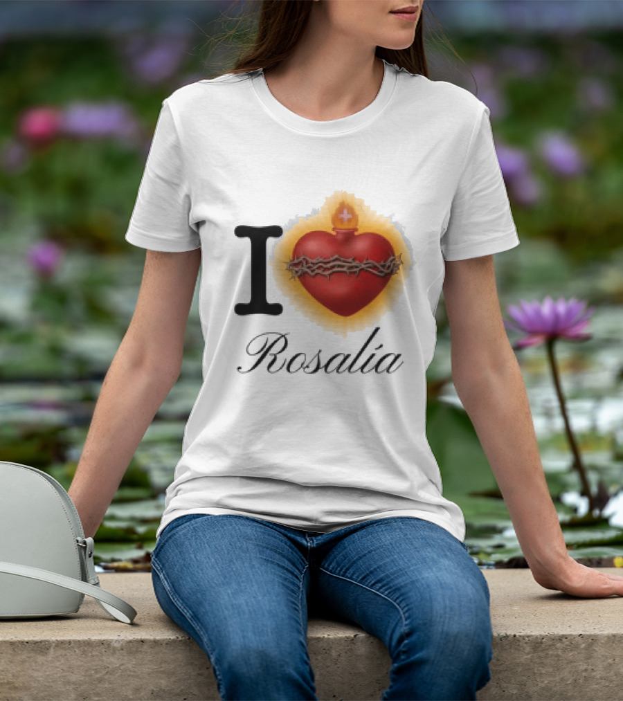 Rosalia Store Heart Symbol With Crown Of Thorns And Flame T-Shirt