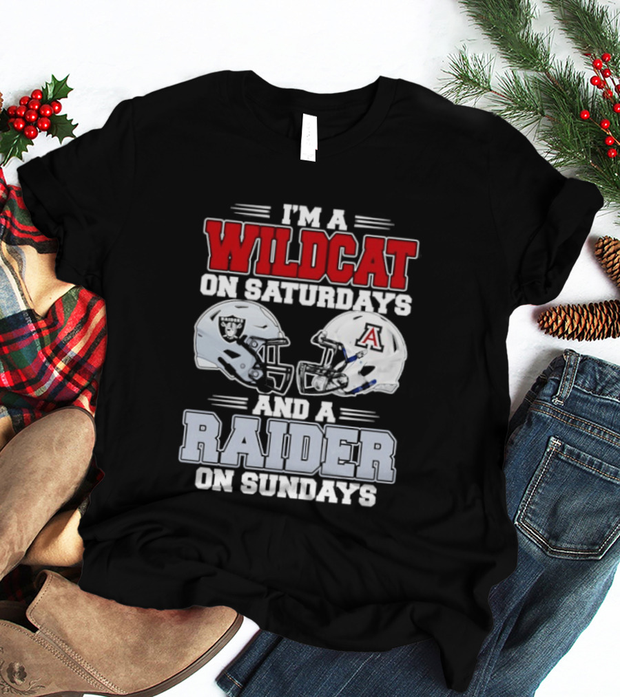 I'm A Wildcat On Saturdays Raider On Sundays With Football Helmets T-Shirt