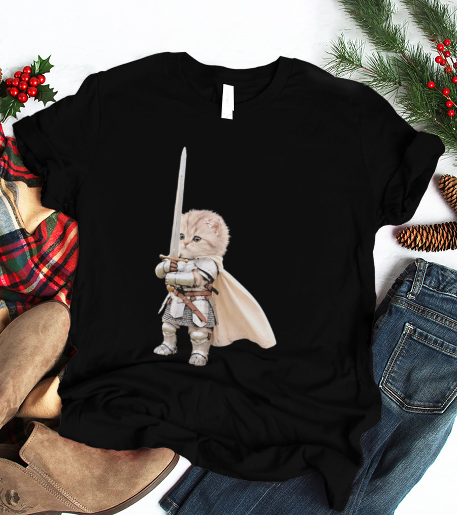 Medieval Cat Knight Meme Cute Kitten In Armor With Sword T-Shirt