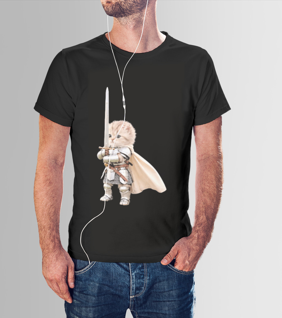 Medieval Cat Knight Meme Cute Kitten In Armor With Sword T-Shirt